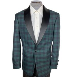 Paul Fredrick Size 50L Green and Black Sport Coat with Elegant Shawl Collar